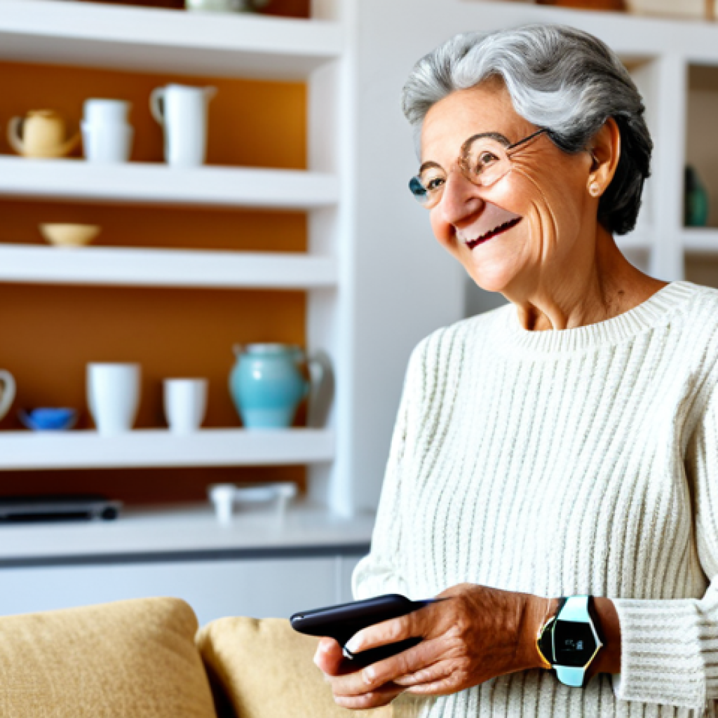 웨어러블 기술과 고령화 사회의 대응 전략 - Wearable Tech Monitoring Elderly Health**
"A senior Italian woman, fully clothed in a comfortable, ...