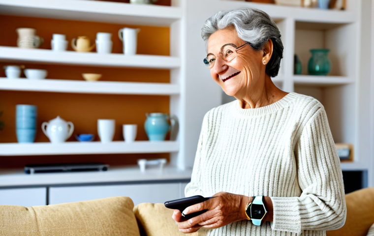 웨어러블 기술과 고령화 사회의 대응 전략 - Wearable Tech Monitoring Elderly Health**
"A senior Italian woman, fully clothed in a comfortable, ...