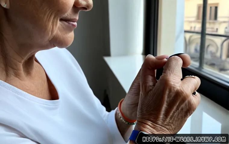 Home 10 웨어러블 기기 사용 시 주의 사항 - Photorealistic close-up of an older Italian woman in a bright Milan apartment carefully adjusting a ...
